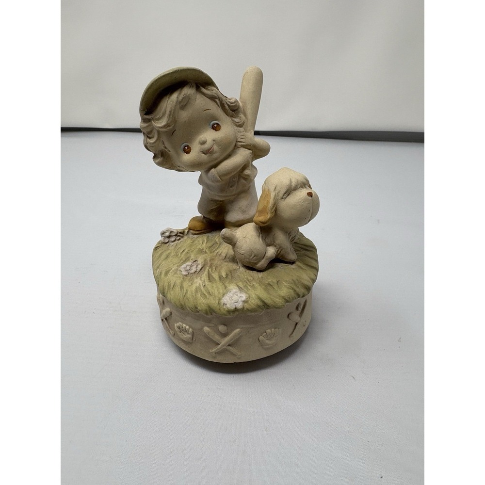 Vintage Music Box Boy with Baseball Bat & Dog โ "Take Me Out toโ the Ball Game"